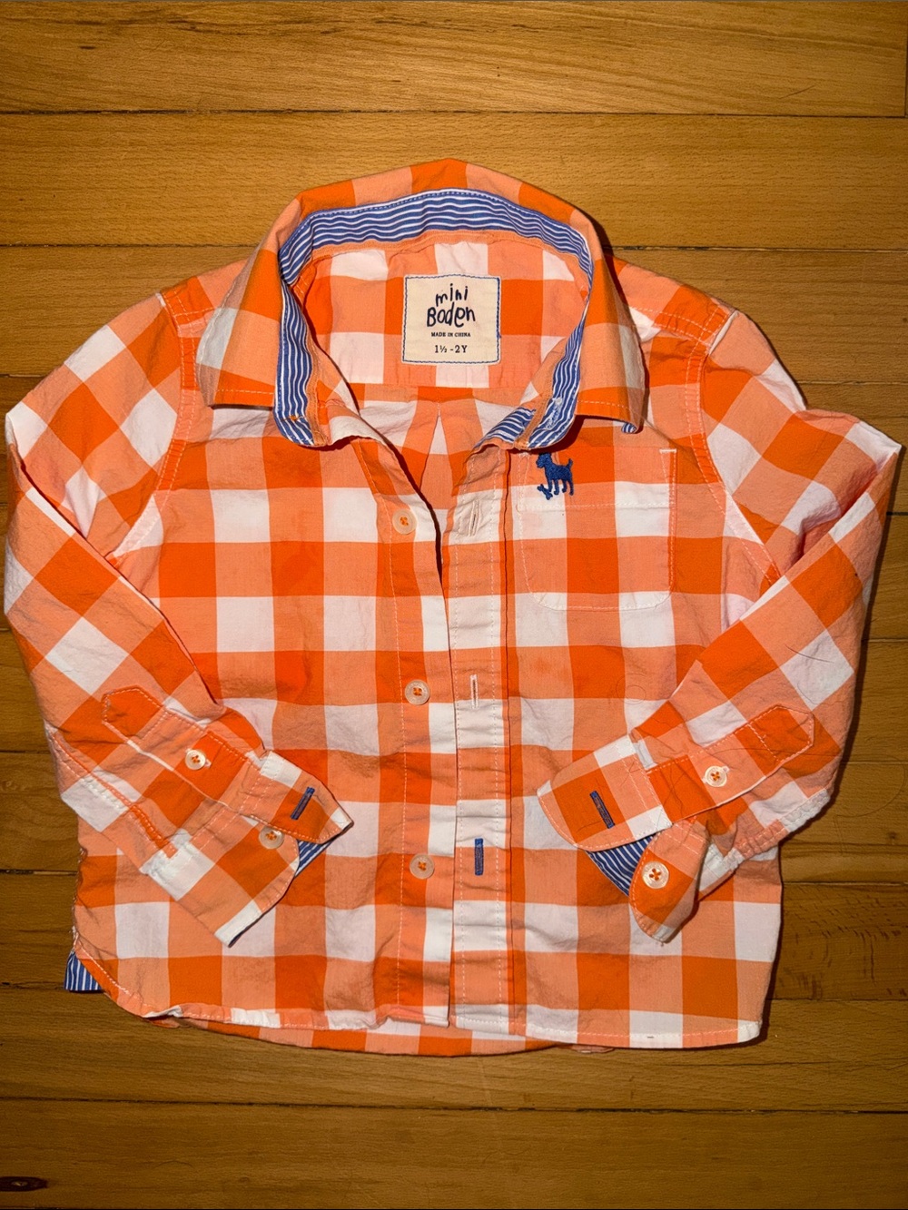 Mini Boden Orange & White Gingham Button-Front Shirt